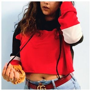 Red/Black/White Cropped Hoodie